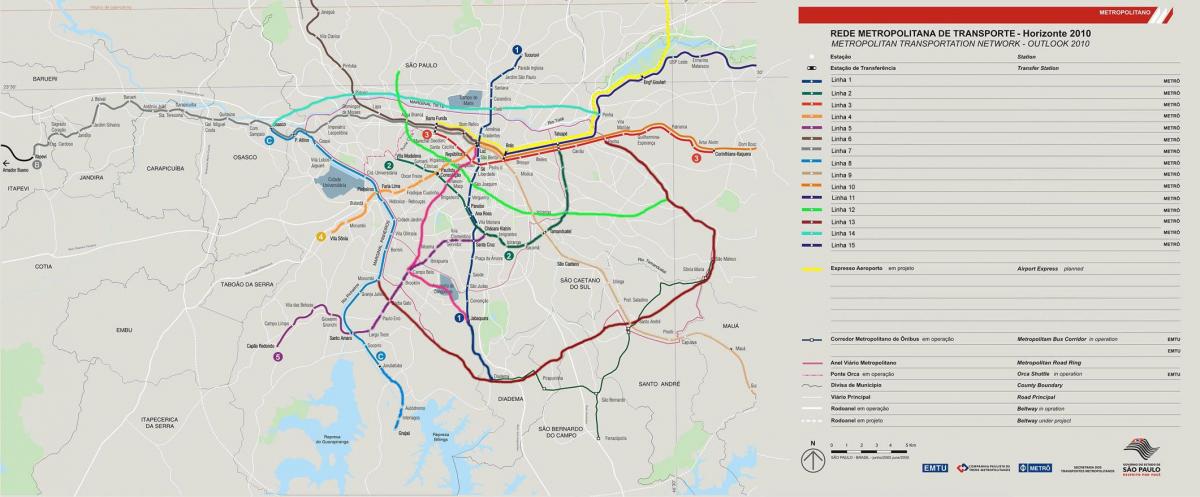 Carte réseau transports São Paulo