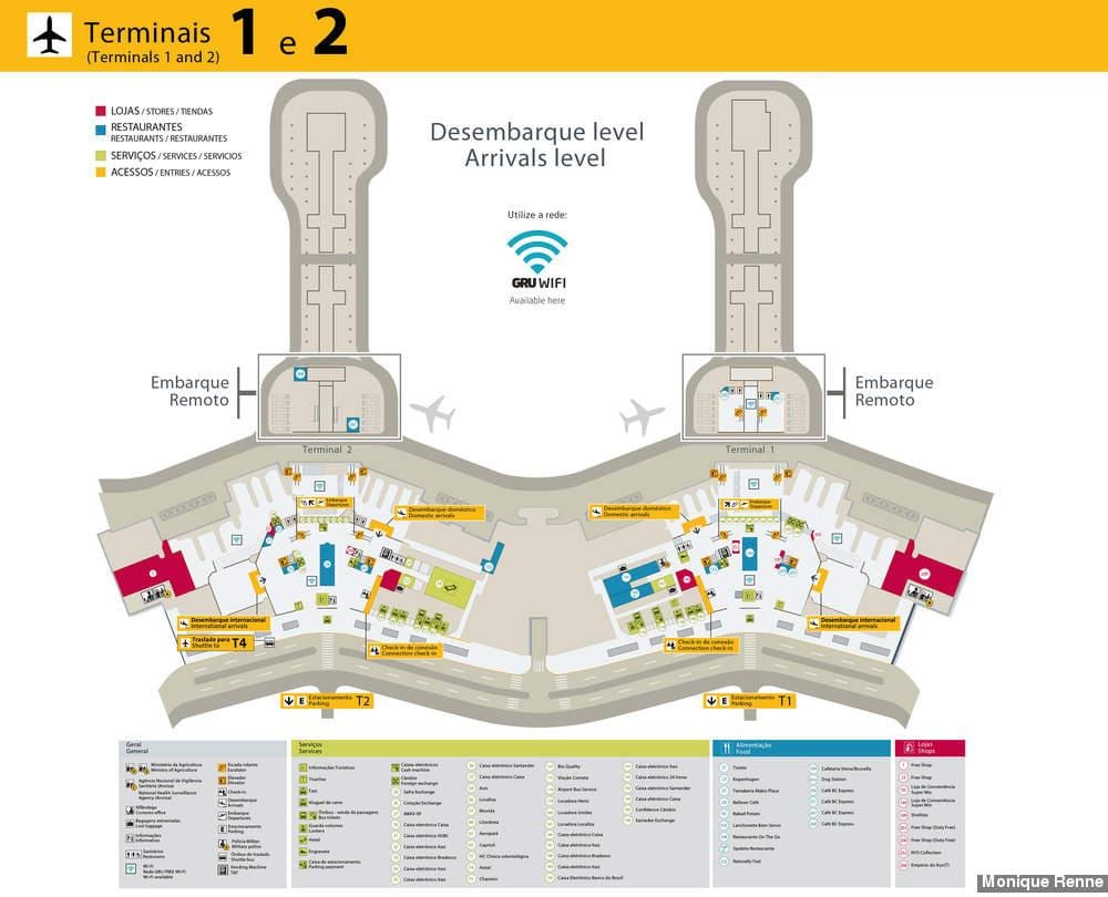 Carte aéroport international São Paulo-Guarulhos - Terminals 1 et 2