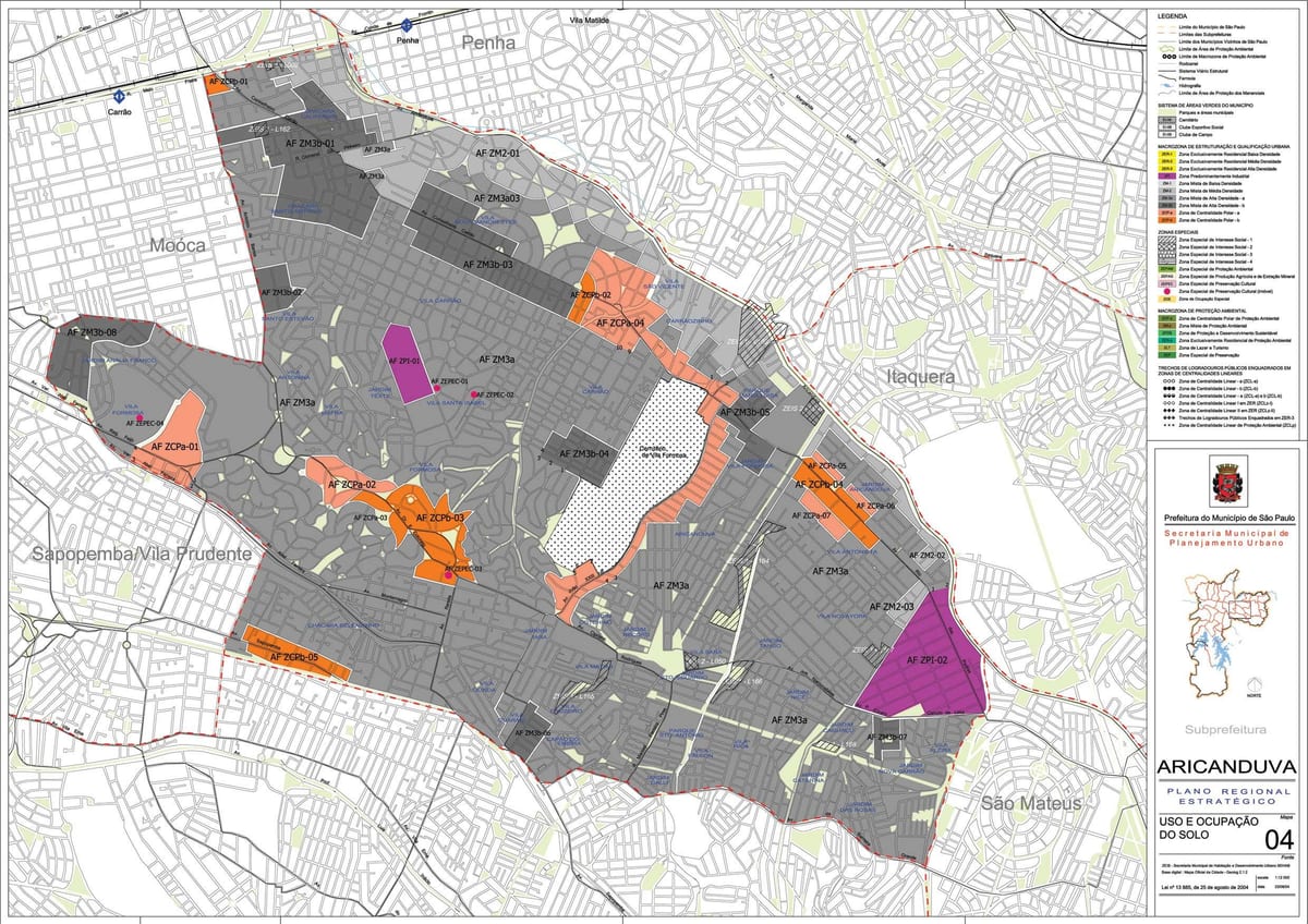 Carte Aricanduva-Vila Formosa São Paulo - Occupation du sol