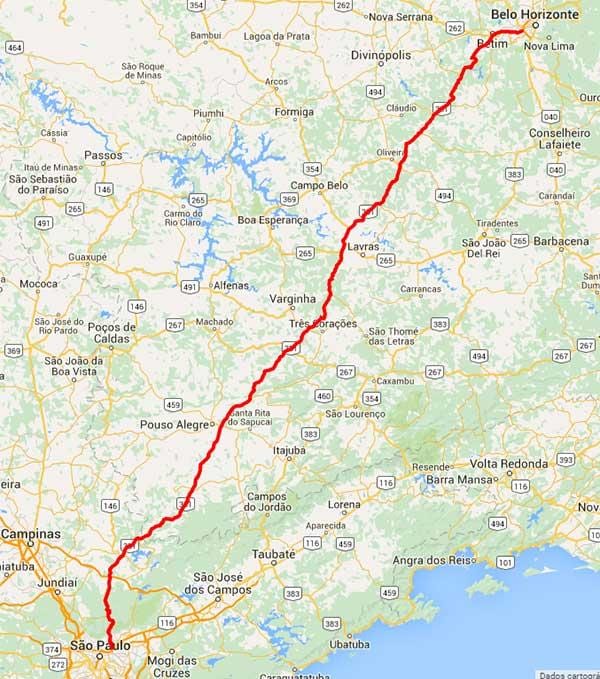 Carte autoroute Fernão Dias - BR 381