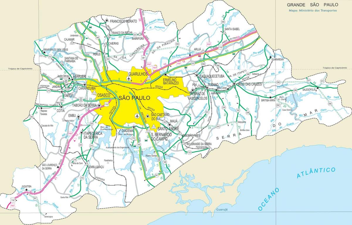 Carte autoroutes périphérie São Paulo