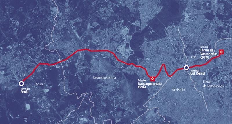 Carte corredor BRT metropolitano Perimetral Alto Tietê