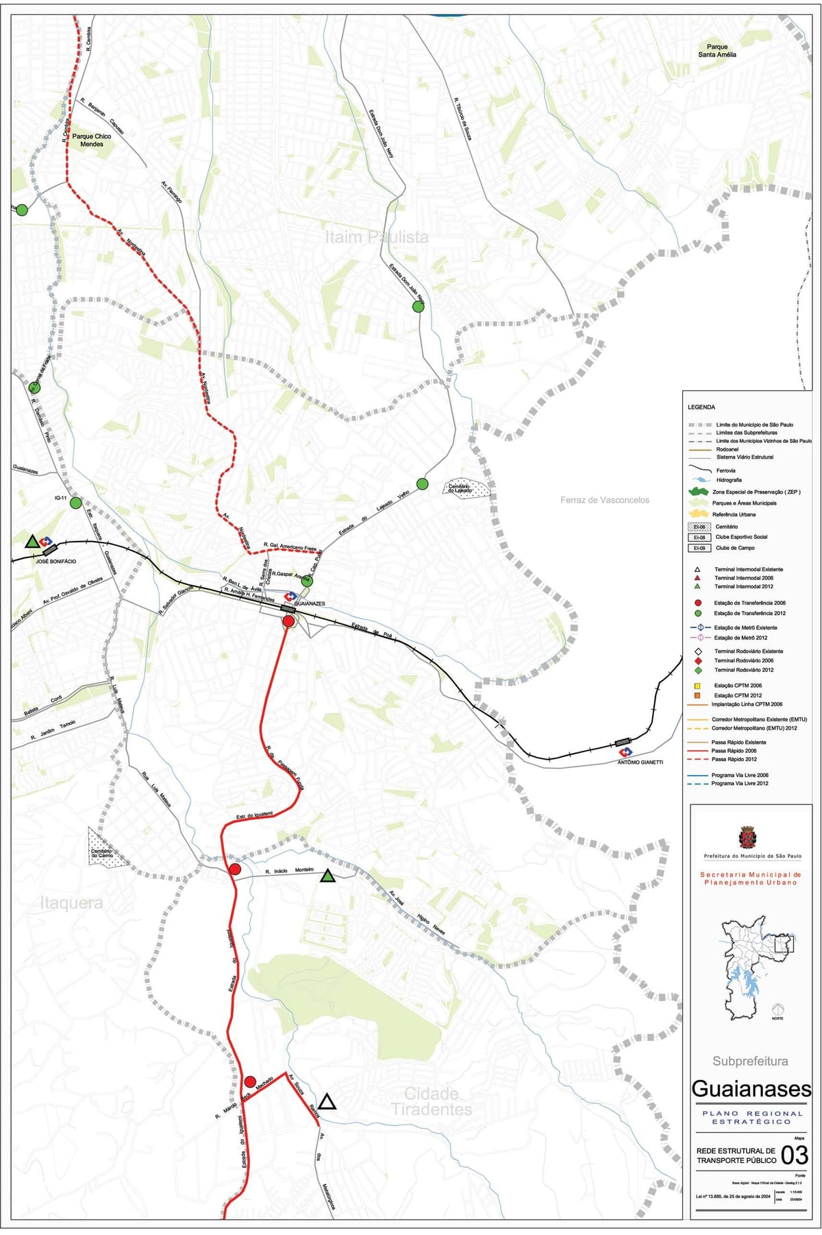 Carte Guaianases São Paulo - Transports publics