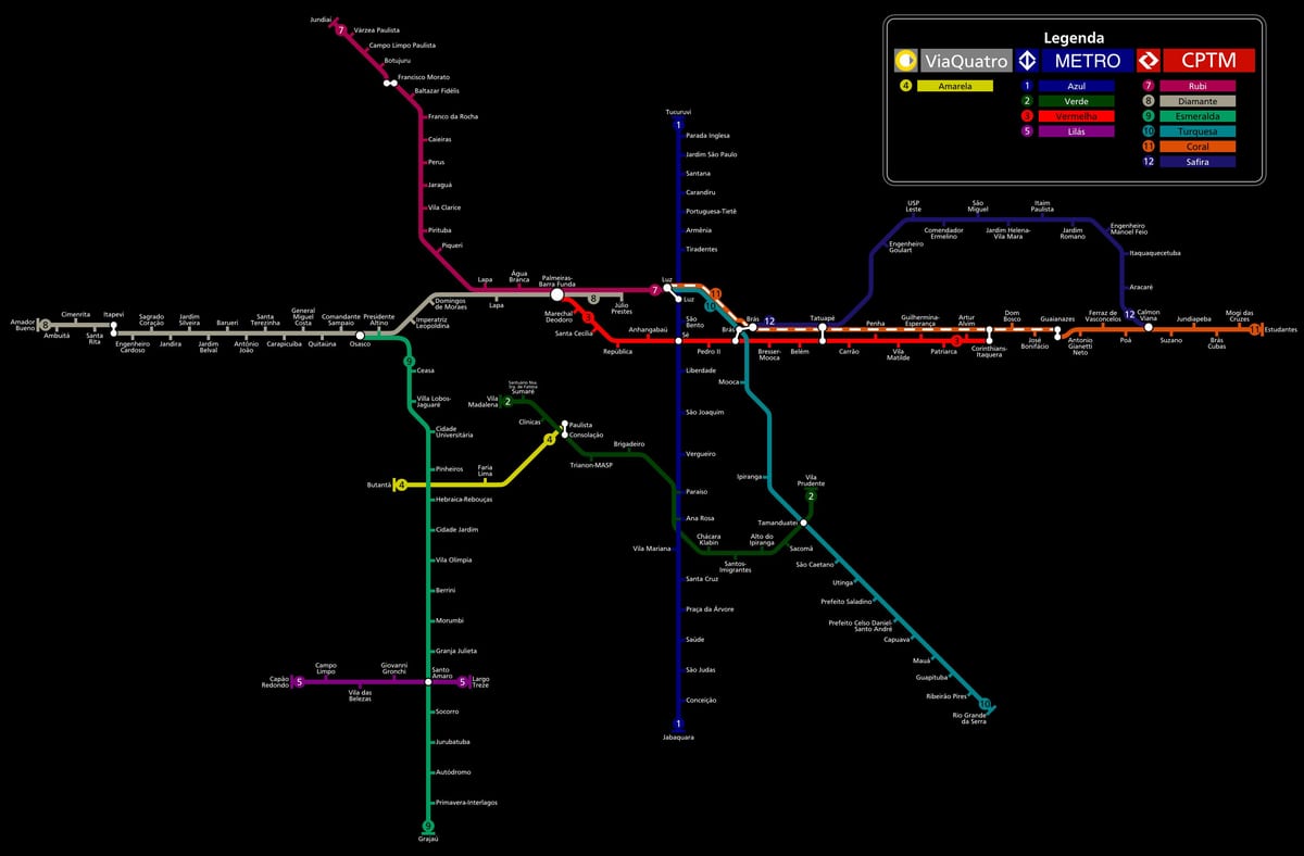Carte métro CPTM São Paulo