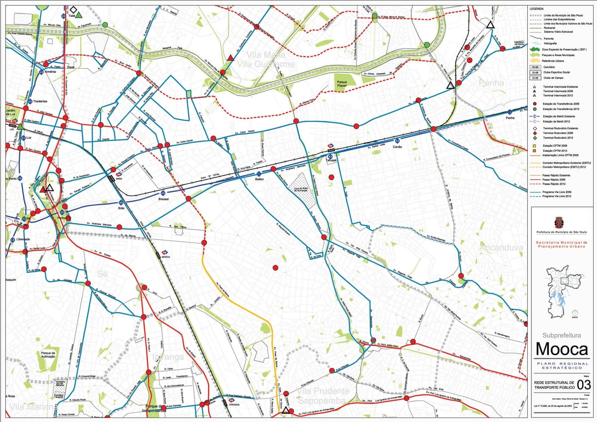 Carte Mooca São Paulo - Transports publics
