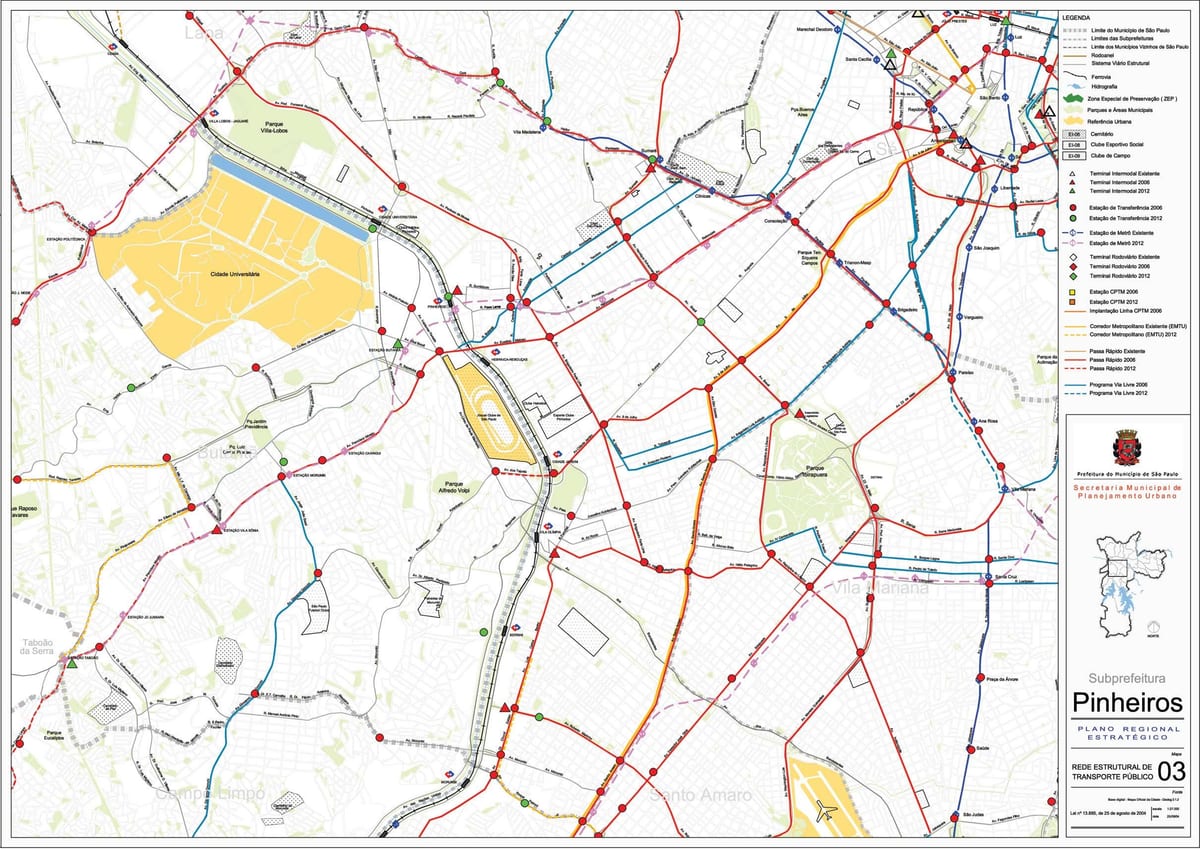 Carte Pinheiros São Paulo - Transports publics