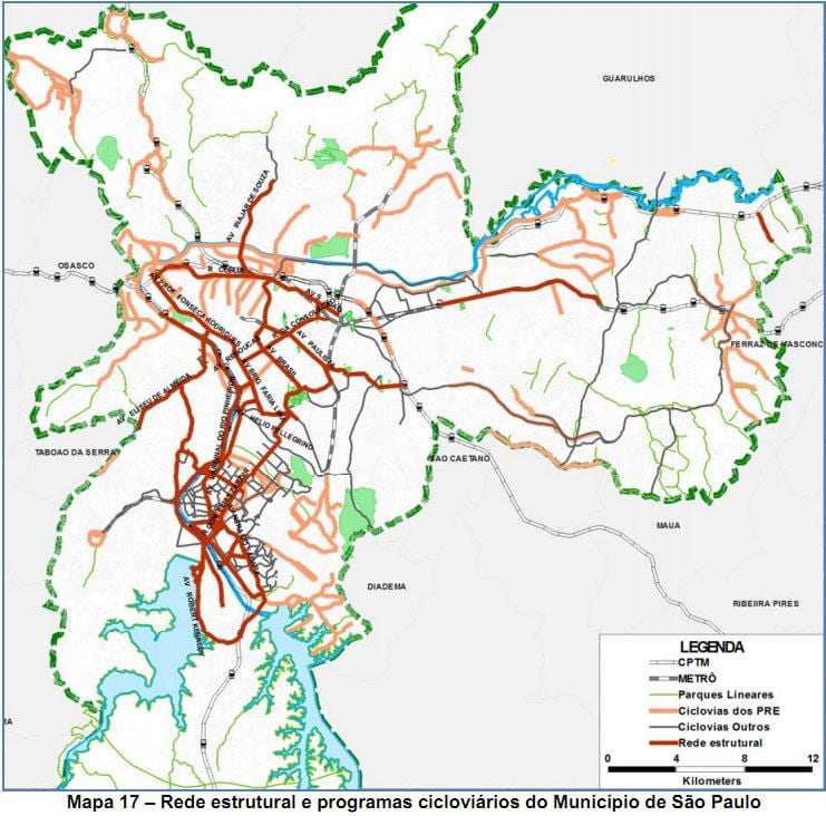 Carte Pistes cyclables São Paulo
