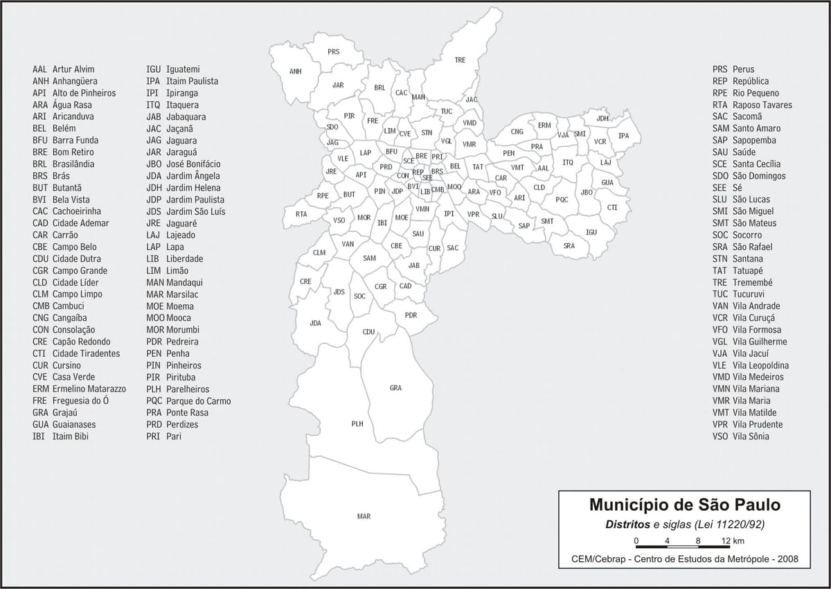 Carte quartiers São Paulo
