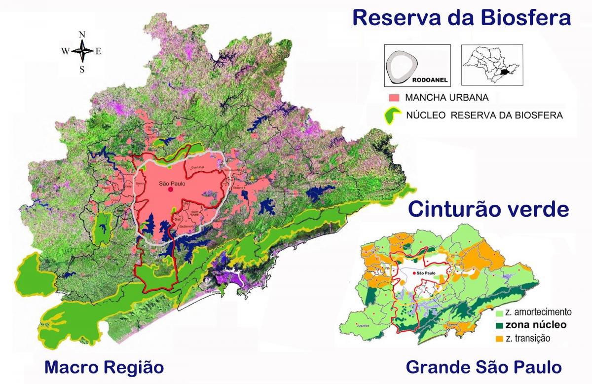 Carte réserve de biosphère de la ceinture verte de São Paulo
