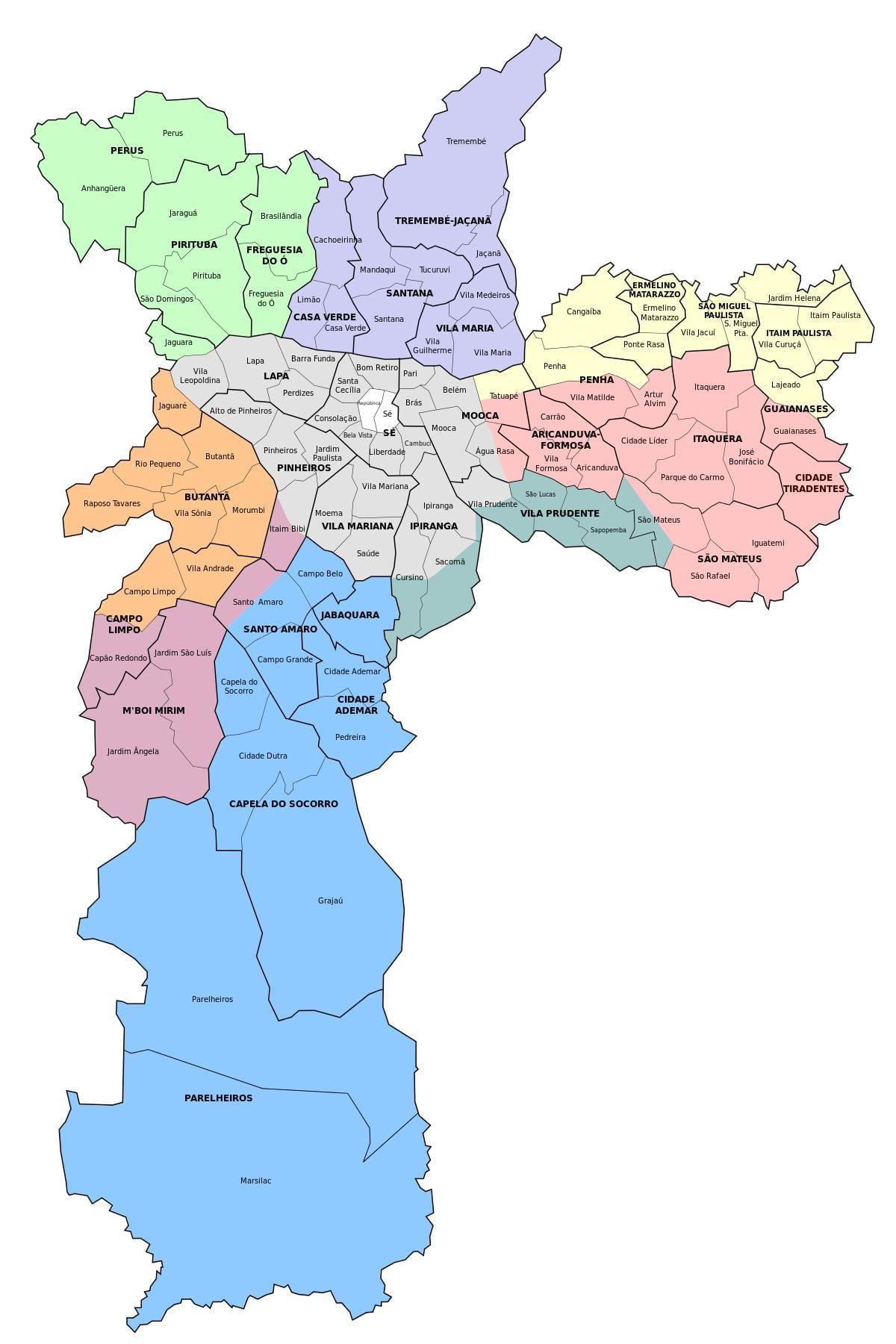 Carte zones administratives São Paulo