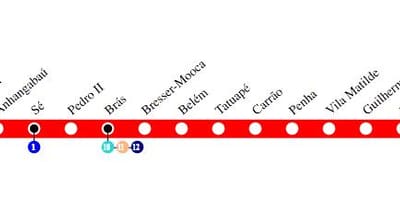 Carte métro São Paulo - Ligne 3 - Rouge